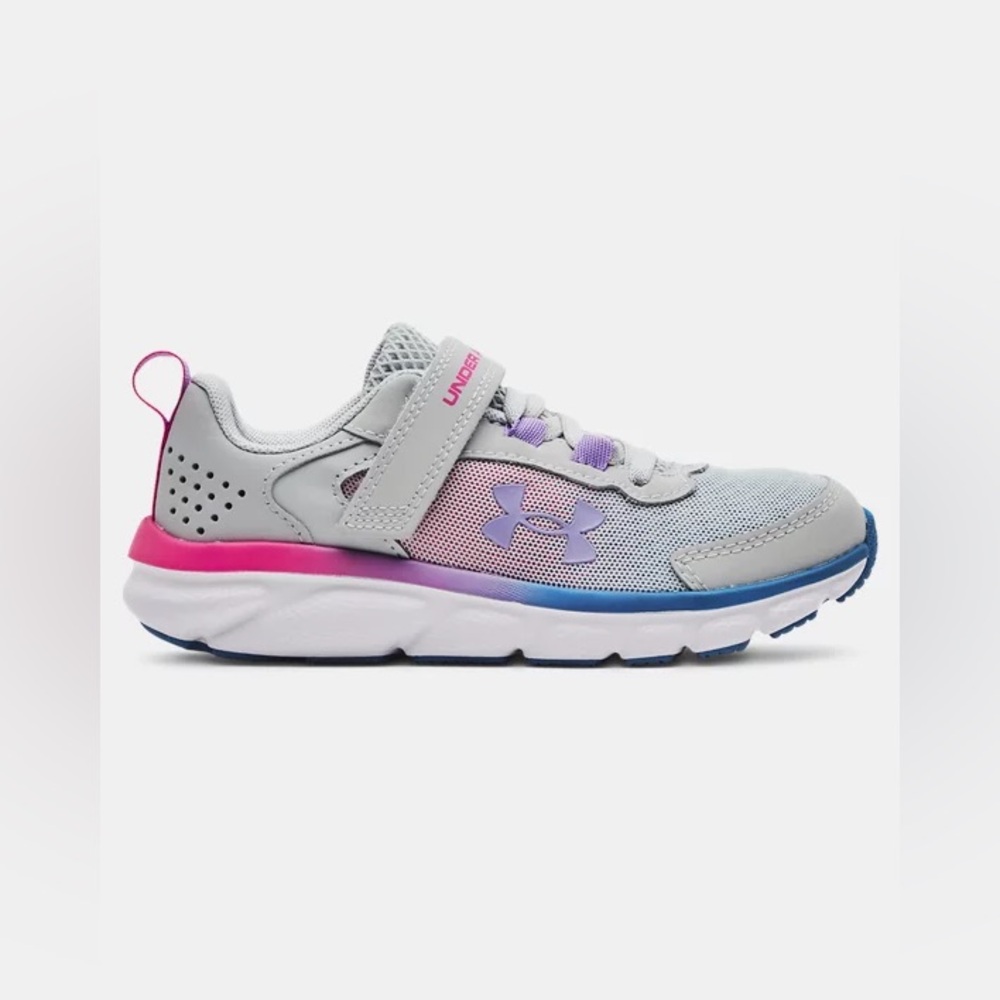 Size 13 Girls Under Armour Gray and Pink Sneakers with Breathable Design